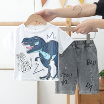 Boy Clothing Boy Pure Cotton Short Sleeve Suit 2021 Summer New Child Ocean Gas Leisure Two sets of children Han version