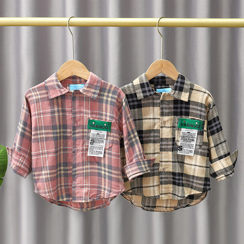 Boy Clothing Boy Shirt 2021 Spring Fall New Kids Foreign Pie Shirt Mid-Boy Korean Version Blouse Boy Coat