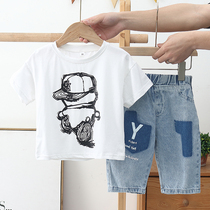 Boy Clothing Boy Pure Cotton Short Sleeve Suit Middle Child Han Version Two Sets Children Ocean Gas Fashion Boy Casual Tide Dress