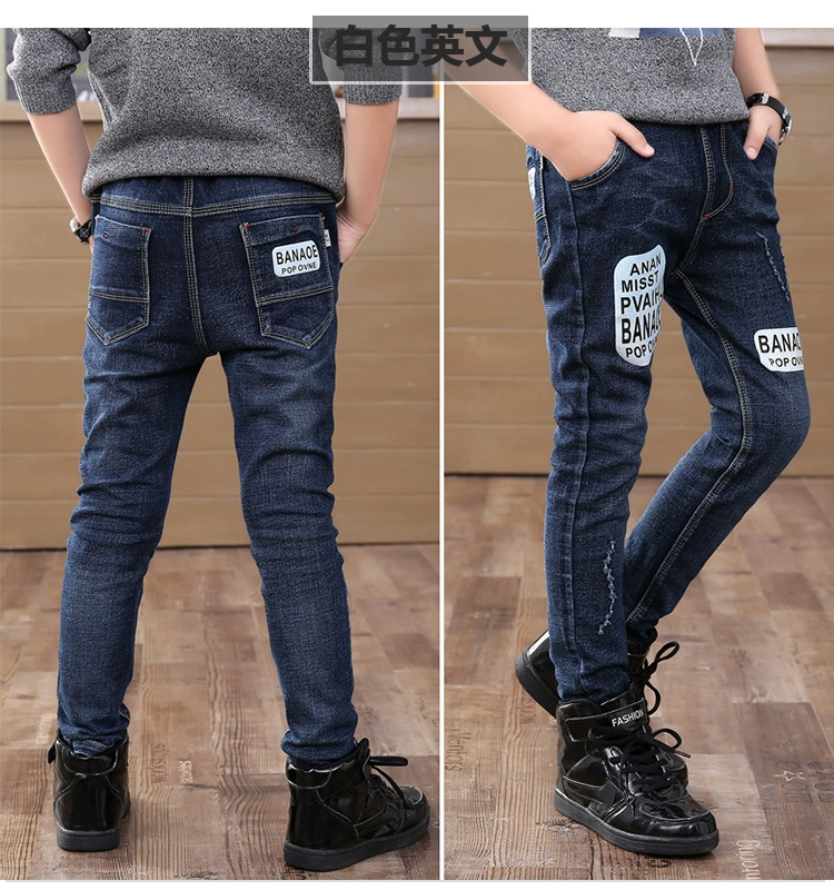 Quần jean bé trai cộng với nhung dày 2018 mẫu mùa thu đông 2018 Quần jeans trẻ em Hàn Quốc trong quần trẻ em lớn