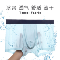 Ice silk underwear mens traceless fashion male boxer pants sexy ultra-thin one-piece Youth four-corner pants breathable