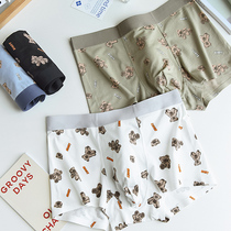 Pure cotton briefs Mens summer slim fit All cotton comfort Breathable Flat Corner Pants Head Cute Cartoon Guys Four-corner Underwear