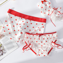 Couple underwear cute sweet love heart print mens flat corner sexy lace Little Womens triangle Japanese suit