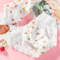  Lace pure cotton girls underwear female fruit print cute ladies underwear thin sexy sweet briefs cotton