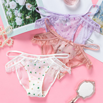 Sexy lace underwear female Japanese cute girl low waist mesh womens triangle trousers ultra-thin hot transparent