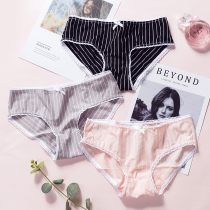 Lace-side striped sexy underwear women cotton low-waisted girl breathable triangle pants women cotton fabric