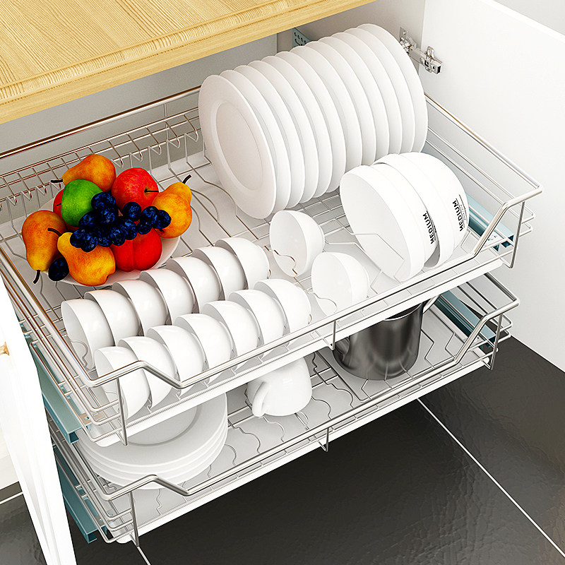 Overall cabinet 304 stainless steel bowls disc pull basket drawer-type damping kitchen shelve
