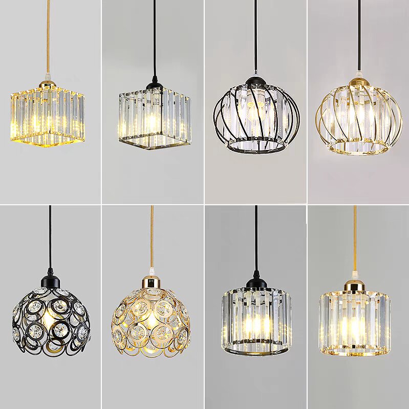 Restaurant Lamp Crystal Chandelier Modern Minimalist Three-Head Dining Room Table Bar Lamp American Creative Nordic Single-Head Lighting Fixture