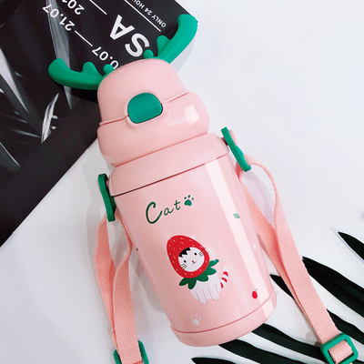 【face】儿童保温杯带吸管水壶不锈钢350ML