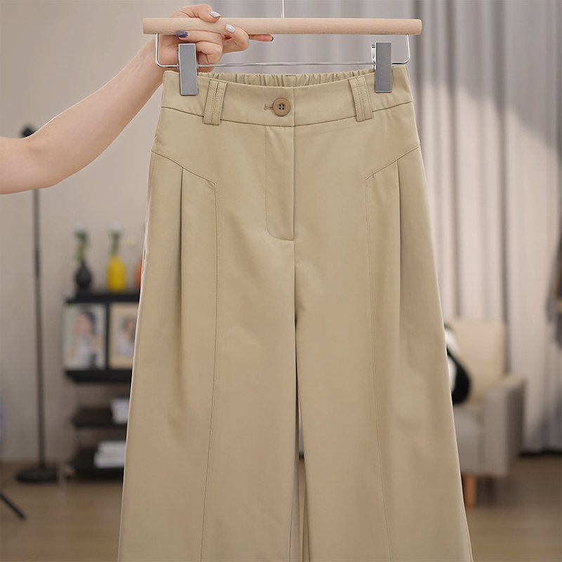 150cm Petite High-End Khaki Suit Casual Pants for Women, Spring and Summer High-Waisted Drapey Loose Slimming Straight-Leg Pants
