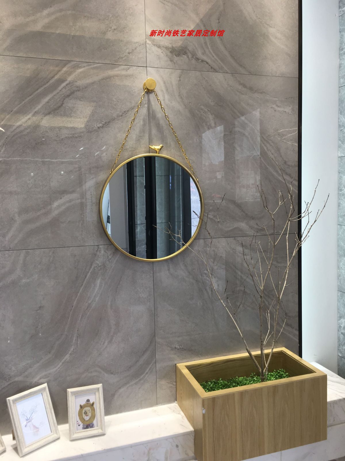 Nordic Style Makeup Room Mirror Gold Bird Big Round Mirror Makeup Mirror Bathroom Mirror Wall-mounted Mirror Bathroom Mirror