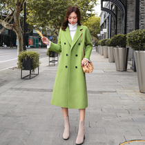 Anti-season clearance avocado green woolen coat womens long Korean version 2020 new autumn winter knee woolen coat