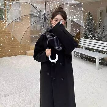 Lazy style oatmeal color double-sided woolen coat for women 2025 autumn and winter new korean version slimming mid-length woolen coat