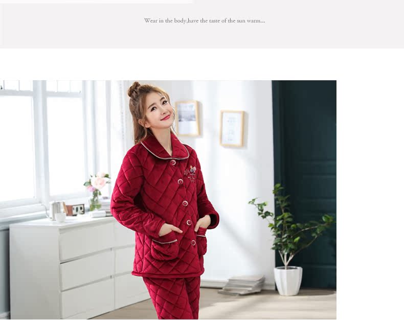 Jiao khiêu vũ mùa đông phụ nữ san hô lông cừu quilted pyjama ba lớp babe nhung dày ấm áp áo khoác bông dịch vụ nhà 78045 đồ ngủ cute