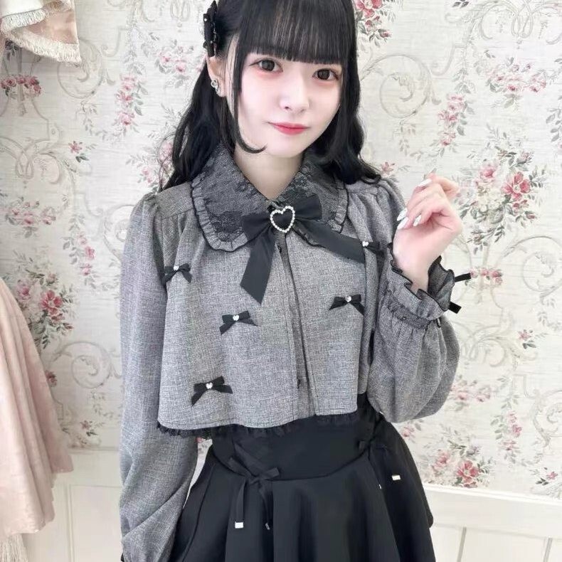 Rojita Mass-Produced Bow-Knot Cape Faux Two-Piece Lace Collar Clear-Style Shirt for Women Autumn and Winter