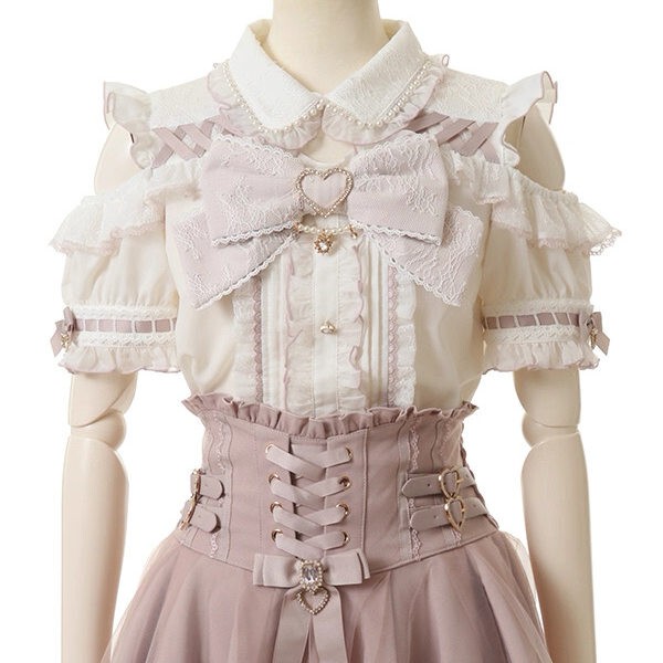 Little Deer Daily Liz Lisa Mass-Produced Off-Shoulder Lace-Trimmed Bowknot Cute Girl Short-Sleeve Shirt Top for Women