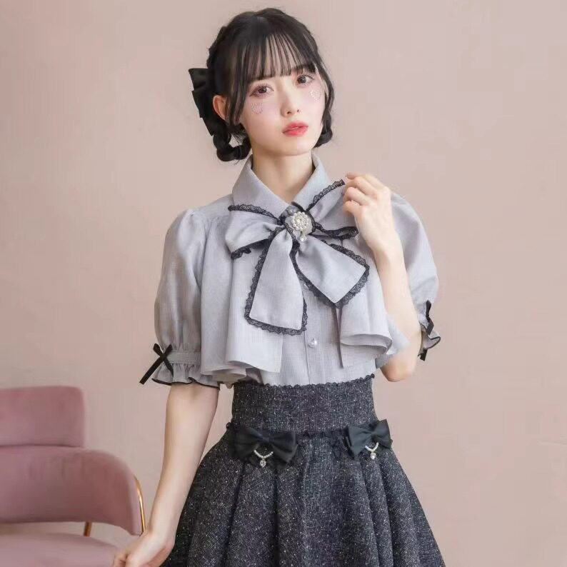 Rojita Short-Sleeve Shirt for Women, Sweet and Cute Girly Style, Clear and Fresh Design with Cape Lace Patchwork Top