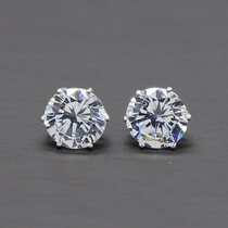 4 6 8 10MM 925 silver 6 claw inlaid round AAA zircon Korean version stud 925 silver Earring