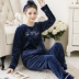 Bộ đồ ngủ của phụ nữ mùa thu và mùa đông san hô lông cừu dày ấm áp và nhung phù hợp với dễ thương có thể mặc dịch vụ nhà flannel màu rắn bộ đồ mặc nhà phong cách Hàn Quốc Bên ngoài ăn mặc