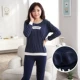 Bộ đồ ngủ mùa thu cotton dài tay ngọt ngào và dễ thương dành cho nữ với bộ đệm áo ngực có thể mặc bên ngoài bộ đồ đồ bộ vải đũi