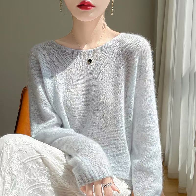 【Extraordinary Touch】75% Cashmere 25% Mulberry Silk Ready-To-Wear Women's Knitted Crew Neck Sweater, Loose Fit for Layering