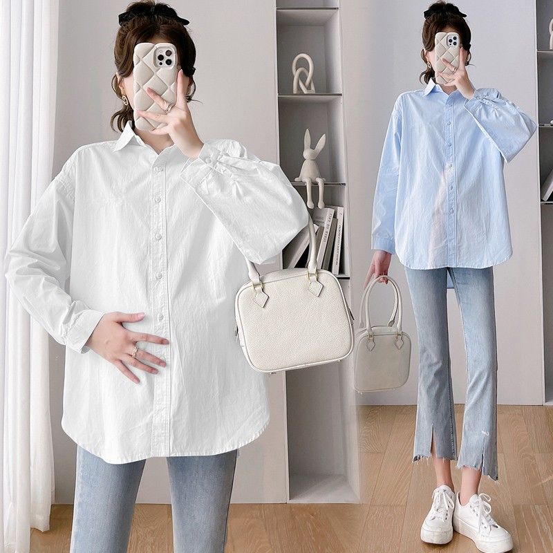 Xiao Xiaoxiao's New Maternity Long-Sleeved Shirt for Spring and Autumn, Large Size, Loose Fit, Suitable for Work during Pregnancy, Casual Belly-Covering Shirt, Cotton Top Xiao Xiaoxiao's New Maternity Long-Sleeved Shirt for Spring and Autumn, Large Size, Loose Fit, Suitable for Work during Pregnancy, Casual Belly-Covering Shirt, Cotton Top