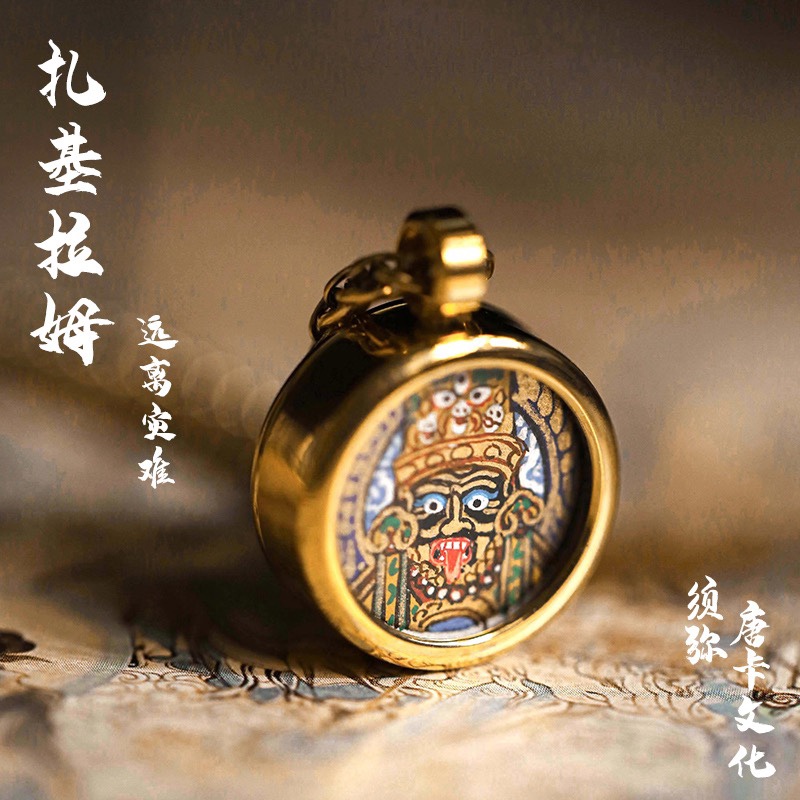 Tibetan Hand-Painted Zaki Ram Small Thangka Pendant, Female God of Wealth, Direct Delivery from Lhasa, Free Shipping