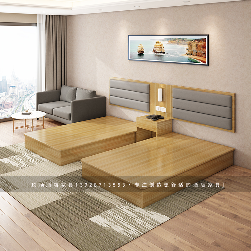 Hotel hotel furniture double single bed frame standard room full set apartment express homestay guest room custom bed Simmons