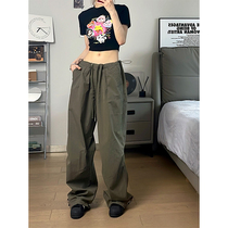 FunnySumey American Retro Overalls Drawstring Design Casual Pants Loose Wide Leg Pants Trendy for Men and Women