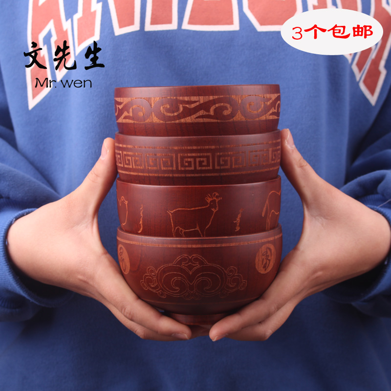 Awen ethnic wind spina date wood bowls engraving patterned Mongolian dining special wood bowls Mongolian dance wooden cutlery