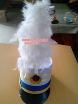Drum suit hat snare drum uniform hat Young Pioneer uniform hat hat Blue side high hat white thick feather