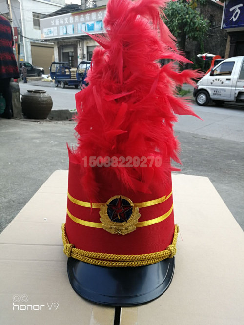 red drum number hat feather male and female style army drummer hat adult honor guard band student less first team high hat