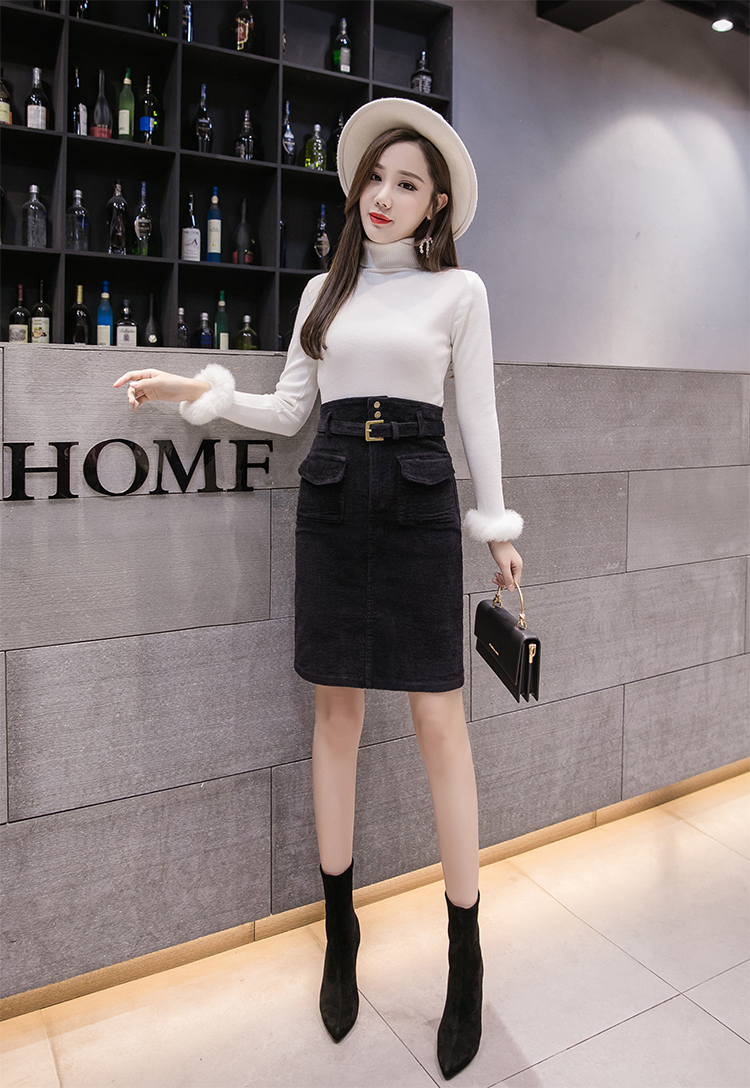 VK旗艦店 韓國風簡約高腰半身裙燈芯絨單品短裙