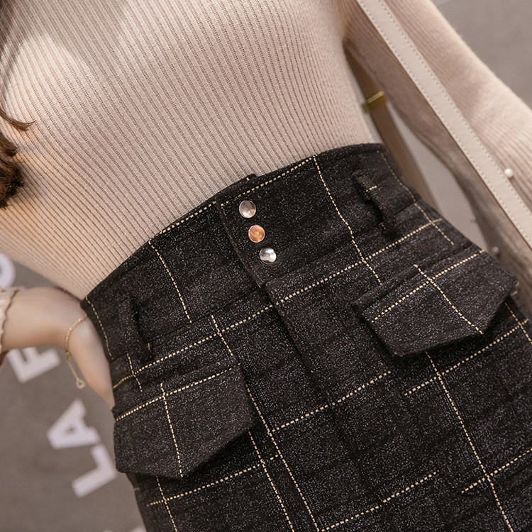 VK旗艦店 韓系簡約高腰毛呢包臀單品短裙