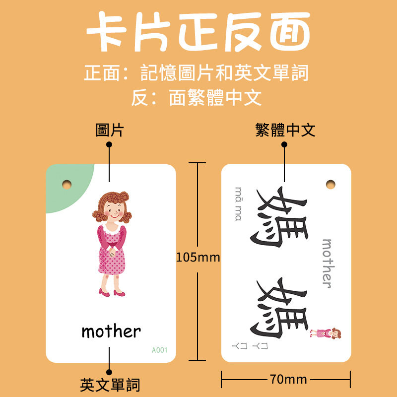 繁体中文识字卡带图片:👶幼儿学习字卡,澳门香港儿童认字启蒙早教词卡!🌟-玩具挂图-淘宝好物网