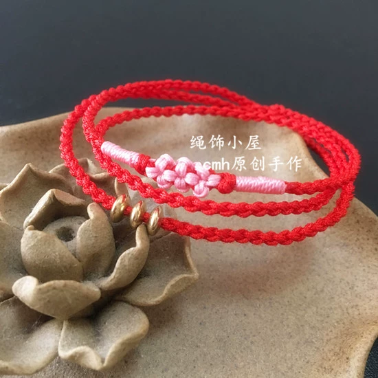 [Peach Rhyme] Sansheng III Three Circles Sanli Peach Blossom Handmade Red Rope Bện dây đeo tay Gói vật liệu vòng chân - Vòng chân