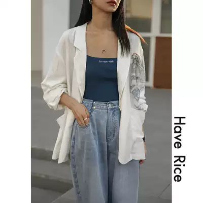 HAVERICE restaurant long sleeve sunscreen clothing thin cool cotton linen suit new casual joker loose coat