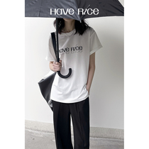HAVERICE Dining Hall Neon Convenience Store] loose minimalist letter printed 2022 new short sleeve T-shirt blouses