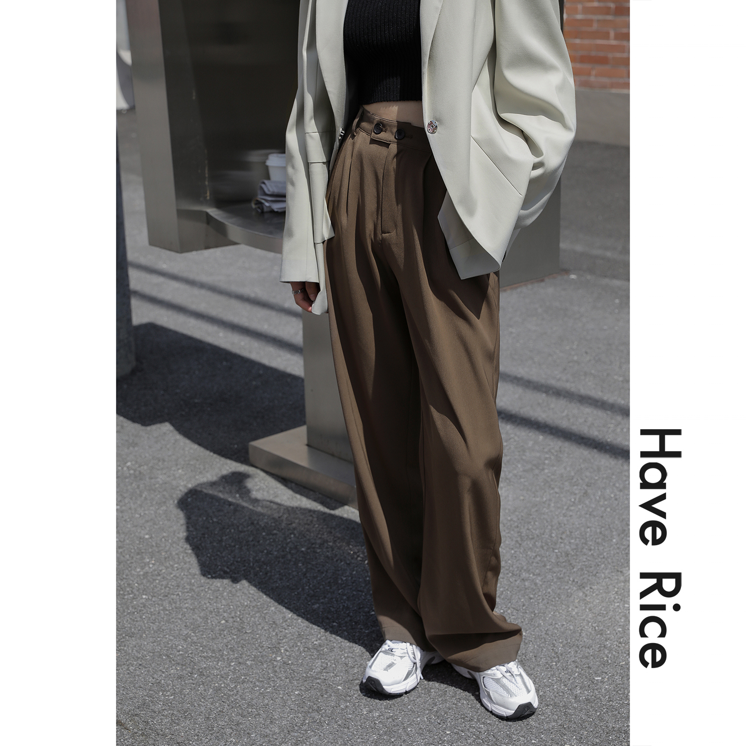 HAVERICE Dining Hall Black Long Pants White Casual Western Clothing Pants Straight Barrel Spring Autumn Covety Pants Broadlegged Pants