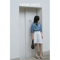 HAVERICE Dining Hall Neon Convenience Store] Little Boy Leisure 50% pants light and thin white loose shorts female summer