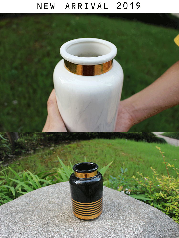 Ins Bắc Âu sang trọng mạ vàng bình gốm chèn hoa phòng khách nhà hoa màu xanh lá cây trang trí trang trí hoa chậu - Vase / Bồn hoa & Kệ chau nhua