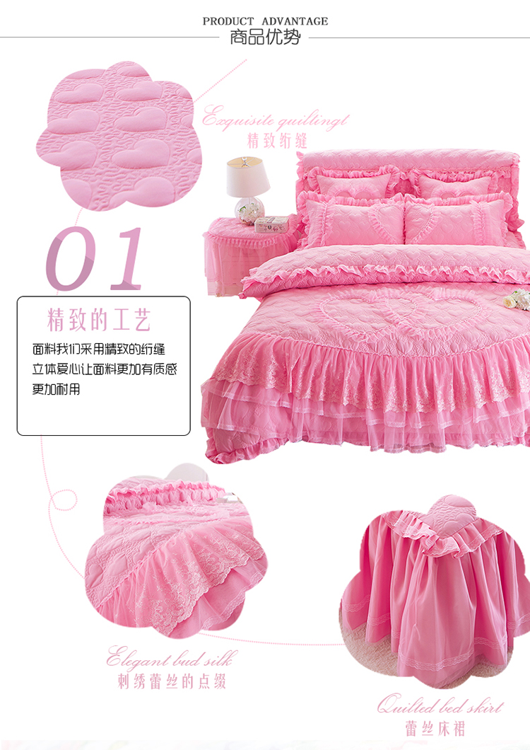 Red chúa Wedding gió gia đình bốn dày bedspread bông giường váy ren chăn đơn hoặc kép Wujiantao - Bộ đồ giường bốn mảnh chăn ga gối đệm giá rẻ