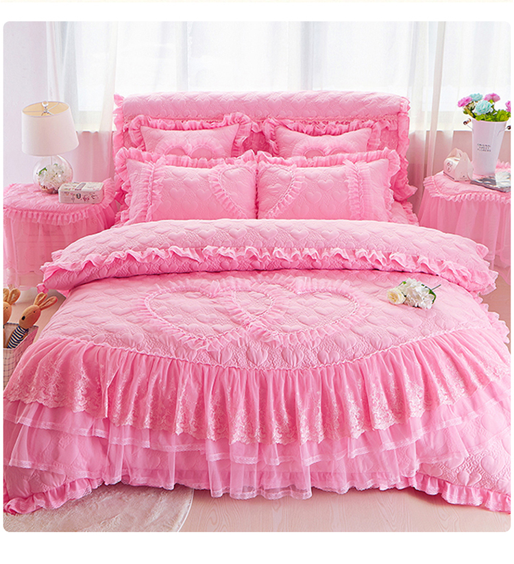 Red chúa Wedding gió gia đình bốn dày bedspread bông giường váy ren chăn đơn hoặc kép Wujiantao - Bộ đồ giường bốn mảnh chăn ga gối đệm giá rẻ
