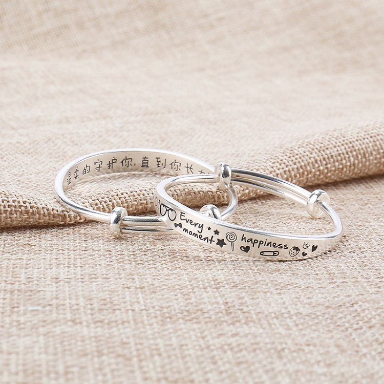 [Vòng tay phụ huynh] chữ tùy chỉnh 999 sterling bạc vòng đeo tay trẻ em vòng tay trẻ em quà tặng tuổi trăng tròn vòng đeo tay nữ