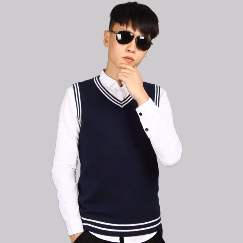 Áo len nam mùa đông vest len ​​nam cổ chữ V len vest đen vest không tay áo len vest