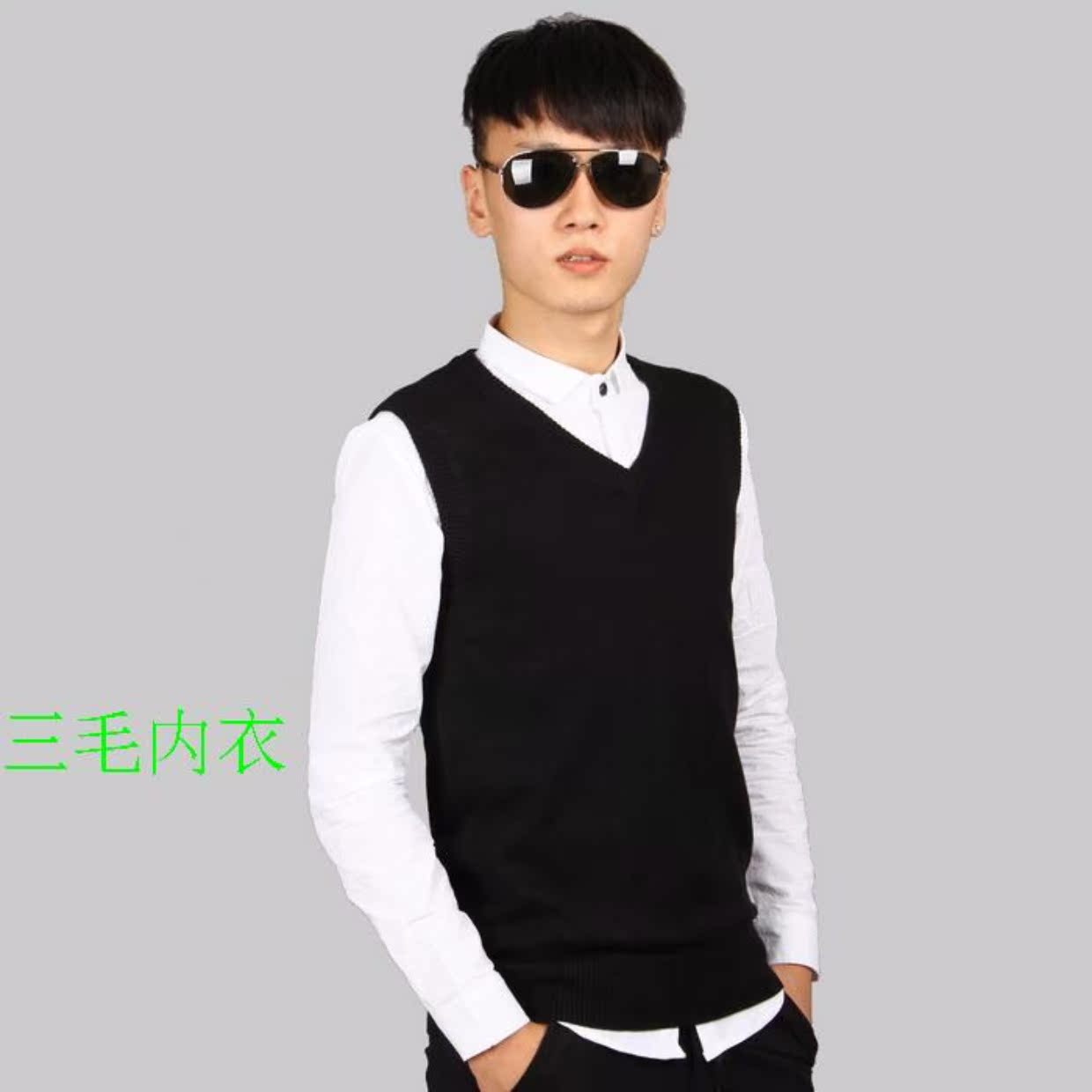 Áo len nam mùa đông vest len ​​nam cổ chữ V len vest đen vest không tay áo len vest áo len không tay