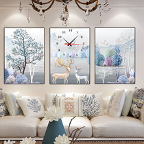 Nordic hanging painting decorative painting Living room sofa background wall Modern Minimalist style wall clock frameless painting Clock triptych