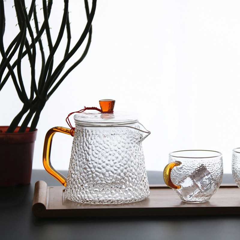 Glass teapot tea maker thick and heat-resistant teapot small household single pot hammer-print kung fu tea set with filter pot