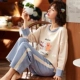 Phiên bản Hàn Quốc của đồ ngủ mùa xuân và mùa thu của phụ nữ mùa thu đông cotton dài tay ngọt ngào và đáng yêu mùa đông có thể được mặc bên ngoài dịch vụ nhà hai bộ pijama lụa ngắn