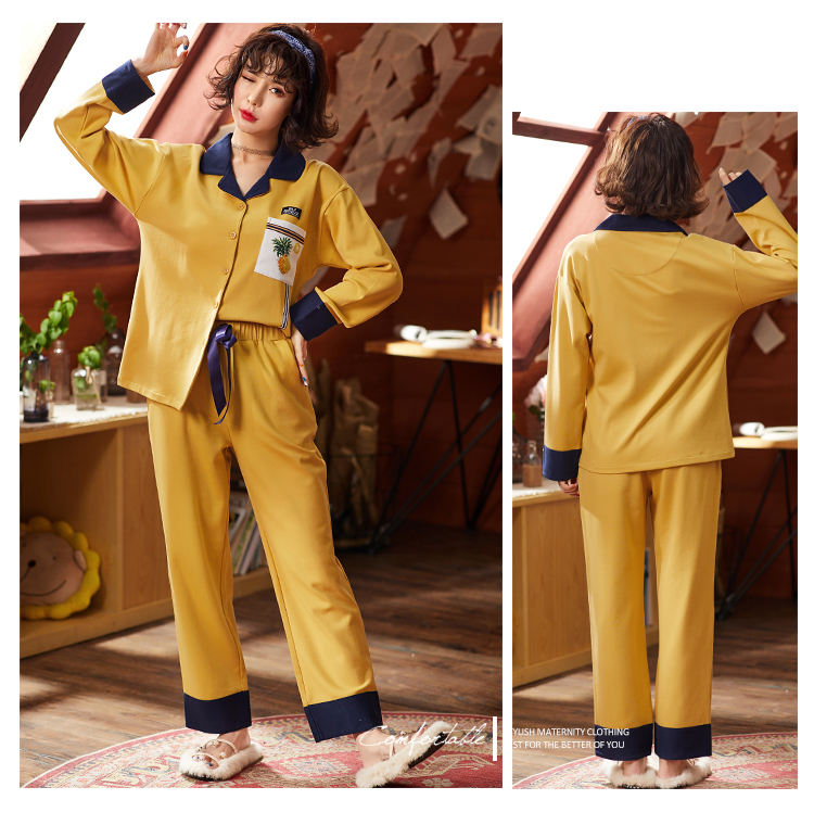 Đồ ngủ mới 2018 nữ mùa thu đông cotton dài tay phiên bản Hàn Quốc thời trang lỏng lẻo kiểu Nhật có thể mặc bên ngoài phù hợp với dịch vụ gia đình các kiểu đồ bộ ống rộng đẹp